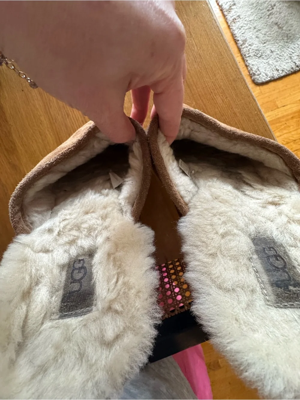 UGG Chestnut Suede Shearling Clog Slippers